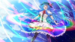 Clouds dress hats red eyes multicolor blush blue hair long hair 