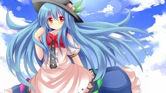 Clouds dress hats red eyes Ribbons blue hair touhou hinanawi 