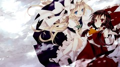 Clouds dress hats socks red eyes bows blondes long hair blue 