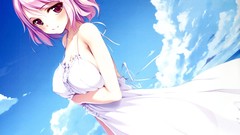 Clouds dress outdoors pink hair anime girls touhou purple eyes 