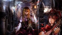 Clouds dress Umbrellas houses instruments blondes long hair 