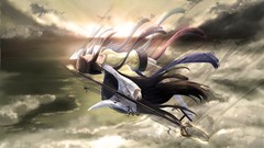 Clouds falling anime girls black hair kikivi original characters