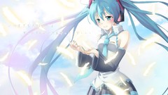 Clouds feathers hatsune miku vocaloid aqua hair aqua eyes