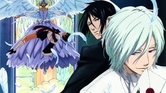 Clouds feathers letter white hair red eyes angels brunettes 