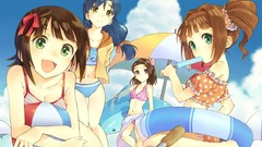 Clouds food brown ice cream Beaches blue hair long hair anime 