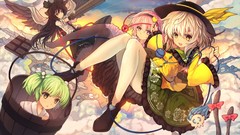 Clouds food chocolate wings Anime dress white hair pink hair 