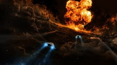 Clouds futuristic explosions spaceships