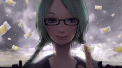 Clouds glasses Candies faces long hair blue eyes school 