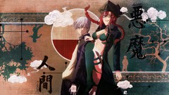 Clouds glasses hats grin white hair coat long hair anime girls 