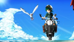 Clouds gloves drawings anime girls green eyes goggles short 