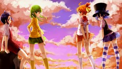 Clouds hats anime girls seifuku original characters striped 