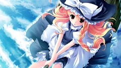 Clouds hats bows blondes long hair braids touhou kirisame 