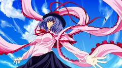 Clouds hats red eyes Ribbons bows outdoors skirts scarfs blue 