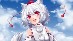 Clouds hats white hair red eyes blush anime girls short hair 