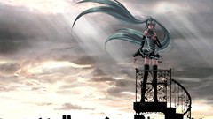Clouds hatsune miku vocaloid skyscapes stairways skylines