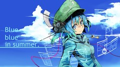 Clouds headphones Anime hats blue hair anime girls blue eyes 