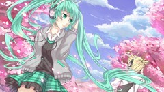 Clouds headphones Anime long hair anime girls green eyes short 