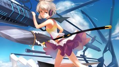 Clouds headphones flying Swords blondes skirts short hair 