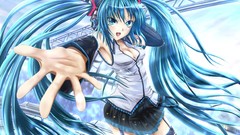 Clouds headphones long hair anime girls hatsune miku vocaloid 