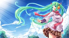 Clouds headphones scarfs long hair hatsune miku vocaloid green 