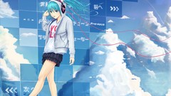 Clouds headphones skirts anime girls hatsune miku vocaloid 