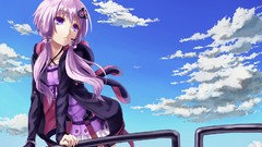 Clouds hoodies microphones vocaloid purple hair purple eyes 