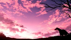 Clouds Horses silhouettes Castles skies scenic skyscapes anime 