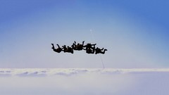 Clouds launch silhouettes space shuttle skydiving skyscapes 