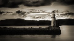 Clouds lighthouses monochrome Sea