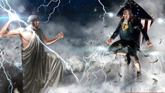 Clouds Lightning fight parody Benjamin Franklin fan art Zeus 