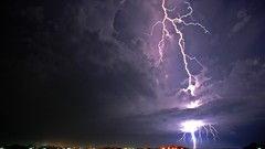 Clouds Lightning storm City Lights skylines