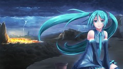 Clouds Lightning tie skirts long hair anime girls hatsune miku 
