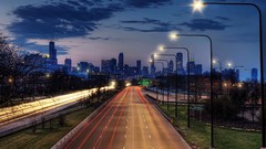 Clouds lights cars Chicago roads cities nights