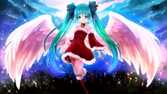 Clouds lights wings dress Bells red dress bows long hair anime 