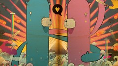 Clouds love ships Pencils waves multicolor rainbows digital art 