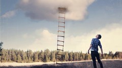 Clouds Men ladder perspective Photo manipulation looking up 