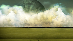Clouds moon grass