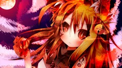 Clouds moon red eyes blush long hair anime girls skies nekomimi 