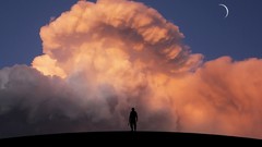 Clouds moon soldiers twilight military skyscapes