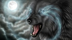 Clouds moon teeth Drawn fangs Wolves crawling artwork