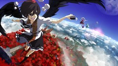 Clouds moon wings anime girls kochiya sanae touhou shameimaru 