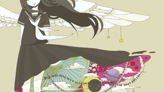 Clouds moon wings artist Ribbons skirts blush long hair anime 