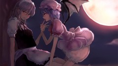 Clouds moon wings hats Vampires red eyes sitting tongue gray 