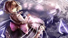 Clouds Music dress grin bows blondes anime girls brown eyes 