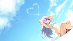 Clouds navel long hair barefoot purple hair purple eyes
