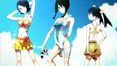 Clouds navel Shorts skirts long hair anime girls armpits brown 