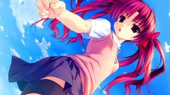 Clouds Needles weapons red eyes schoolgirls bows skirts long 