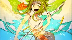 Clouds numbers t-shirts pants long hair anime girls green eyes 