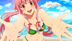Clouds ocean Anime red eyes Beaches pink hair mirai nikki gasai 