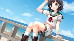 Clouds ocean hats socks Shorts Beaches blush boots blue eyes 